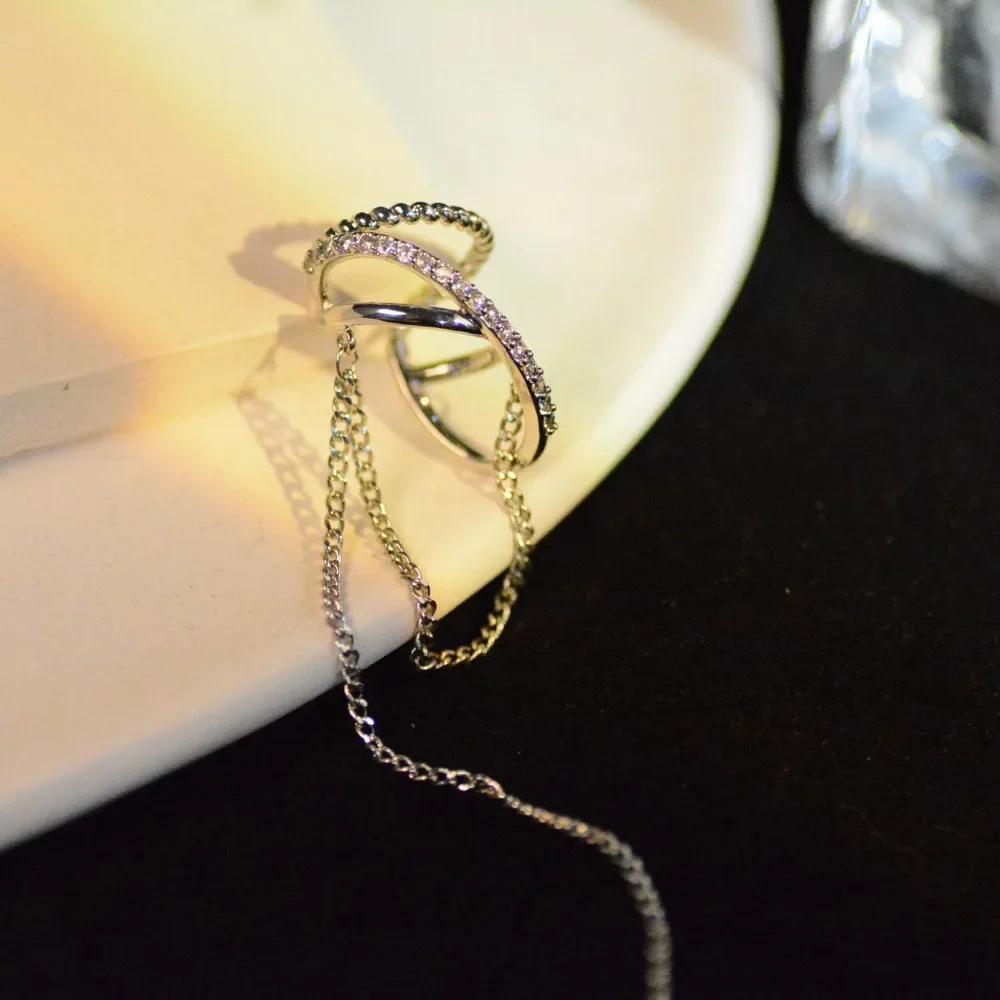 

Длинная цепочка, неровная линия, клипса для уха без прокола, серьга для женщин, простая имитация пирсинга, кафф для уха, аксессуары для ушей, циркон, подарок для вечеринки золотистый