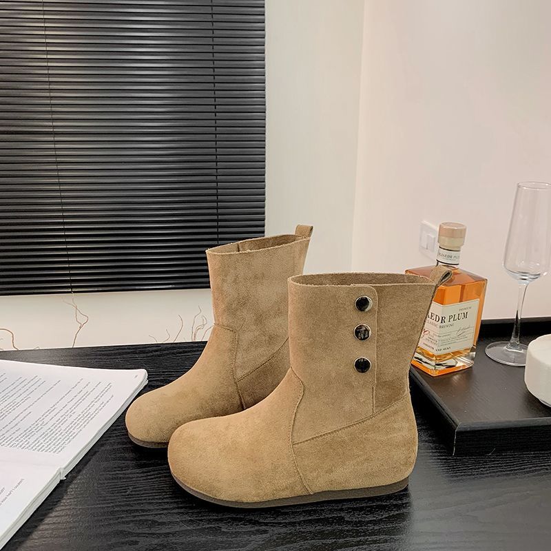 

Взрыв популярности интернет-знаменитости ретро матовая кожа маленькие короткие ботинки женские на плоской подошве рукав ботинки Мартин осень новые два способа носки складные ботинки 40