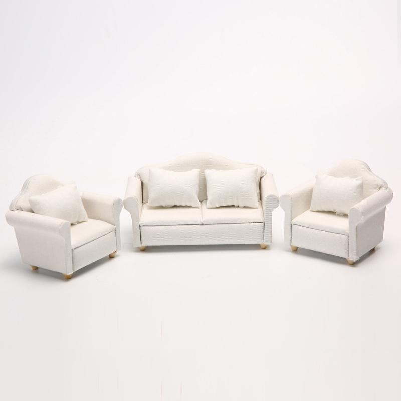 1:12 Dollhouse Miniature Furniture Sofa With Pillow Fabric Sofa Model Doll House Decoration Accessories Kids Play Pretend Toys