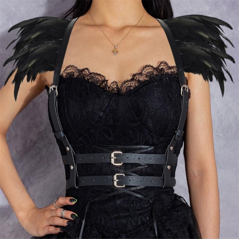 Body Harness Feathers Hollow Out Tops Epaulette Shoulder Wing Punk Goth Raves Festival Burning Man Costumes for Womens