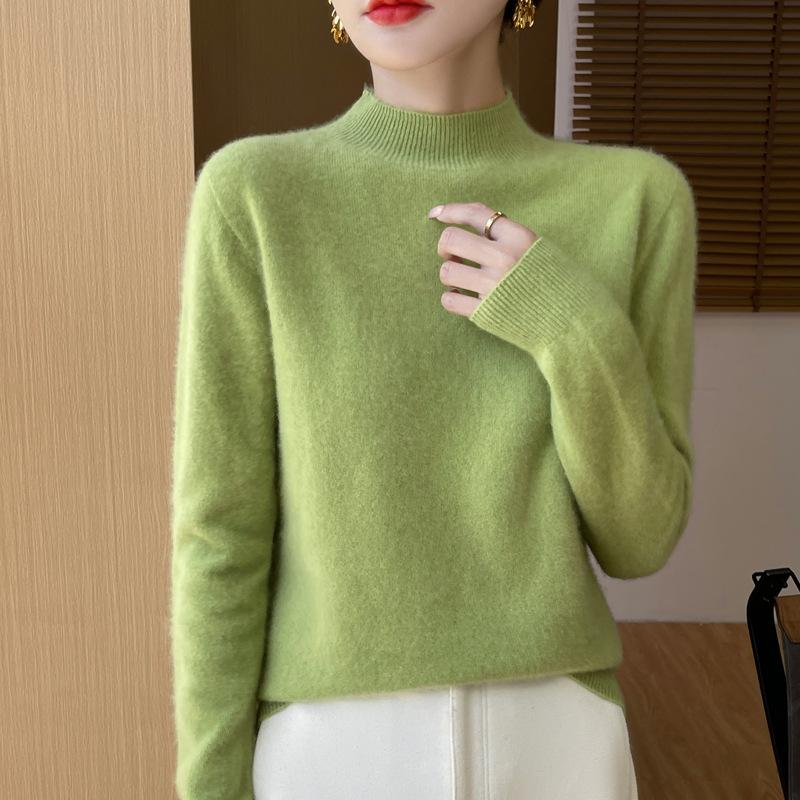 Seamless One-line Ready-to-wear Wool Sweater Half Turtleneck Knitted Bottoming Fashion Versatile Warm Sweater Autumn and Winter New Style