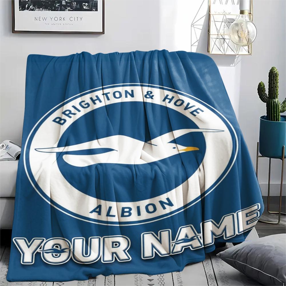 1PC Custom Name Brighton&Hove Albion Patterned Flannel Blanket Suitable For All Seasons for Home Decor Warmth and Comfort Gifts Holiday Present