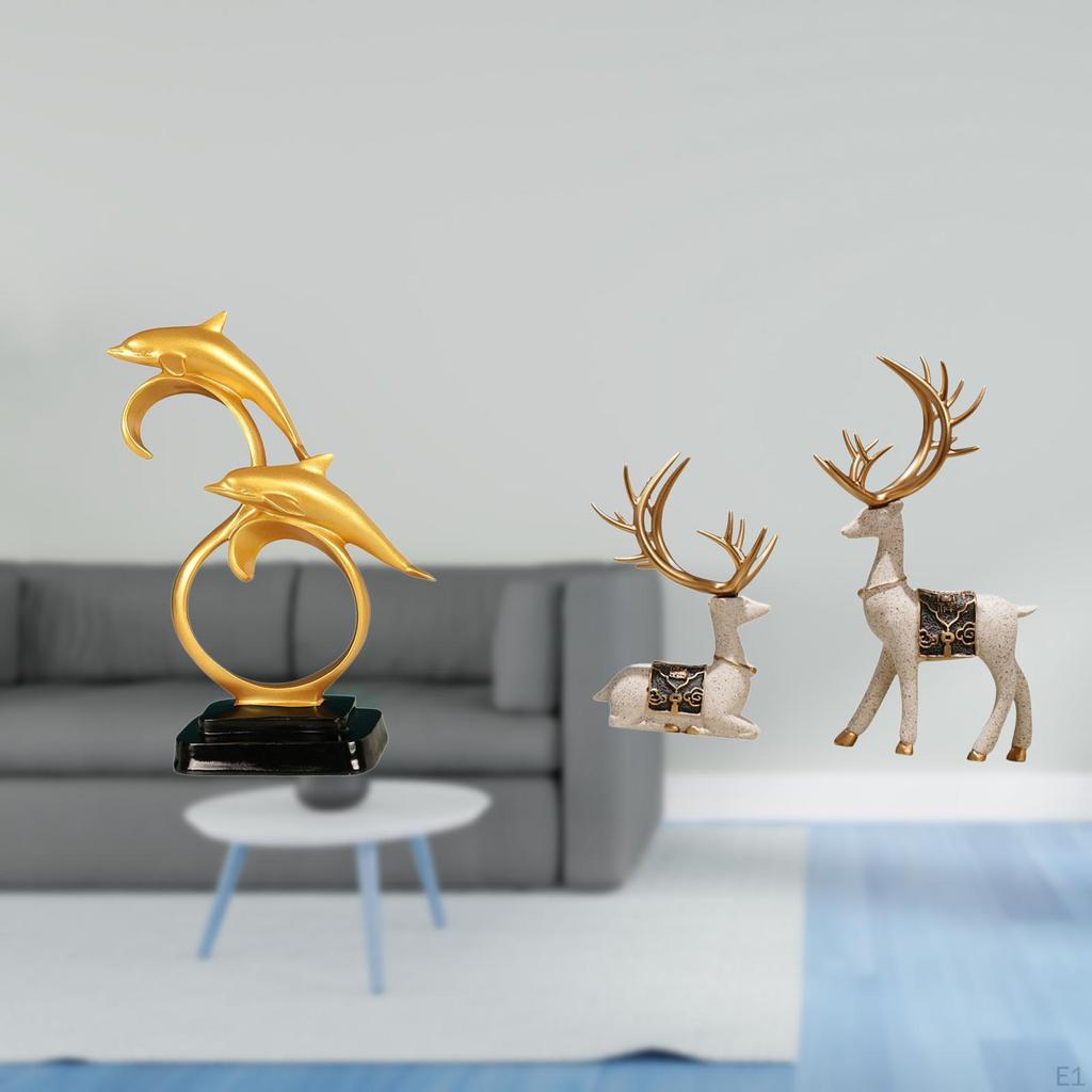 Modern Lifelike Dolphin And Reindeer Figurine Ornaments for Home Office Desk Entrance Cabinet