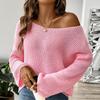 Women'S Pullover Sweater Top Loose One Line Neck Off Shoulder Flare Sleeve Sweater