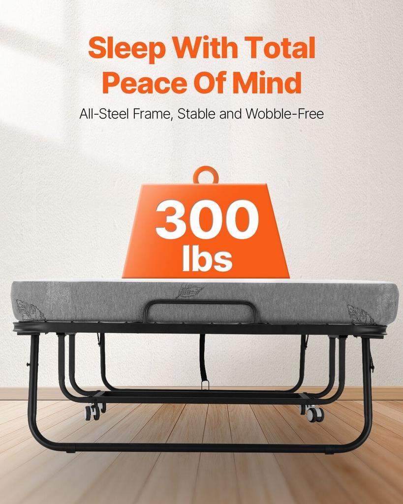 Rollaway Bed Folding Bed with 4 In Foam Mattress for Adults and Guest