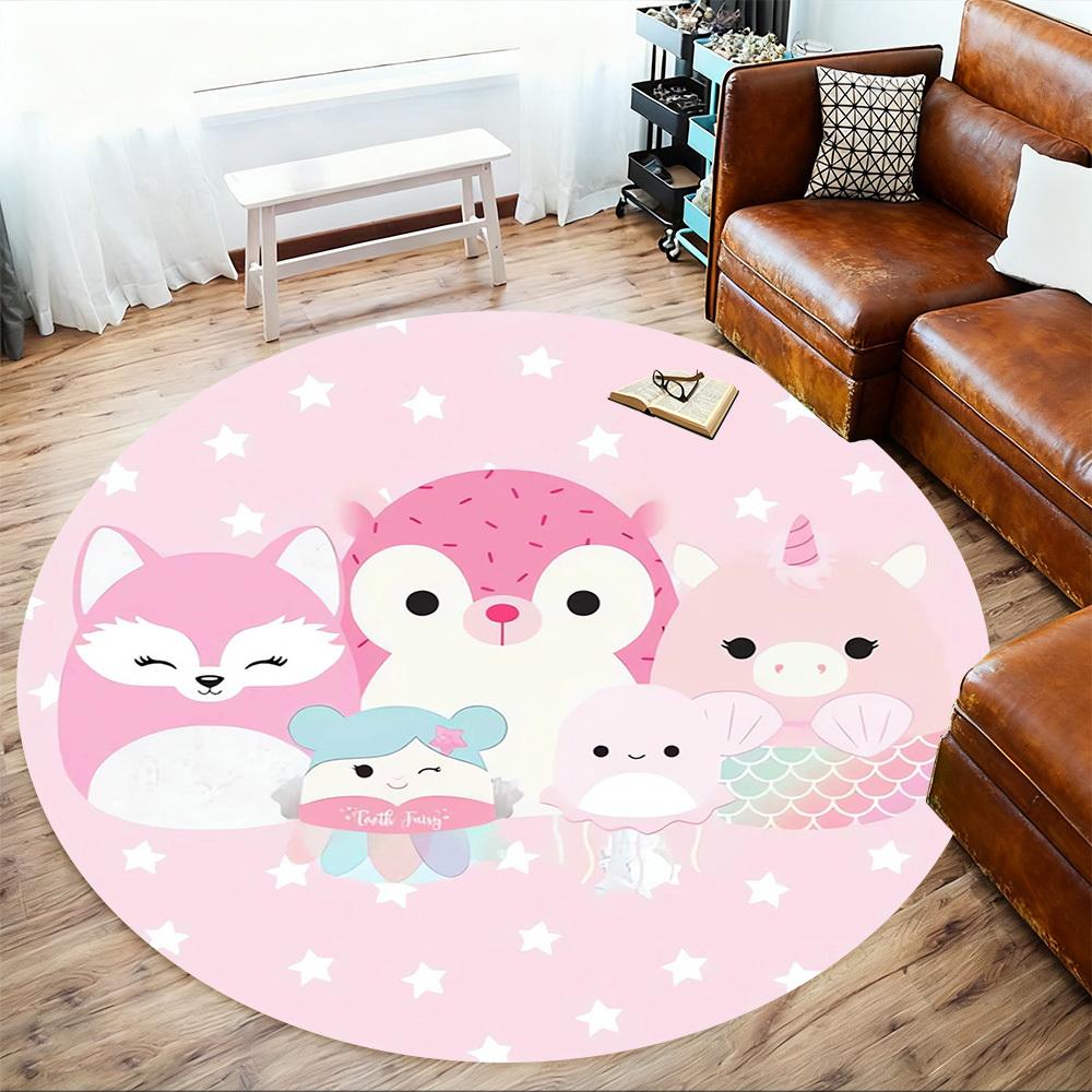 1pc Pink Animals Round Chair mat Area Rug - Non-Slip, Floor Mat for Office, Bedroom, home decor Christmas Gift p0811229