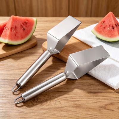 Stainless Steel Watermelon Cutter with Wooden Handle Ergonomic Triangle Fruit Slicer for Watermelon Cantaloupe Melon Apples Easy Clean Kitchen Tool