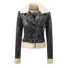 European size women's leather jacket women's slim jacket fur collar autumn and winter coat women's locomotive clothing large size stand-up collar leat