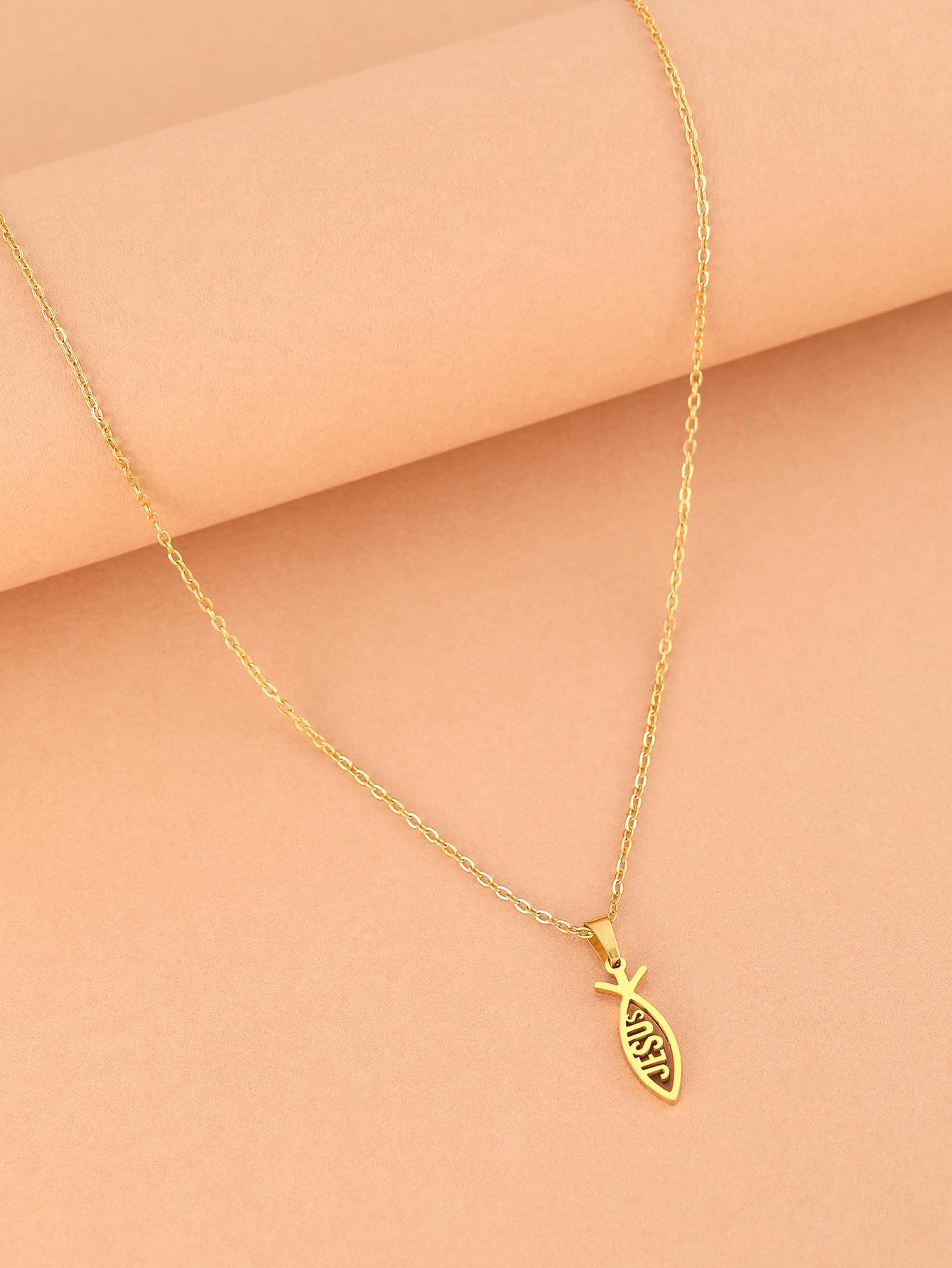 

Ожерелье из нержавеющей стали для женщин, мужчин, для влюбленных, с острым кулоном в форме рыбки Иисуса, цветное, с цирконом для помолвки