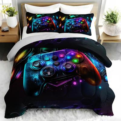 3PC Video Game Gamer Bedding Set Gaming Duvet Comforter Set with 2 Pillowcases for Bedroom Or Guest Room Decor Controller Design