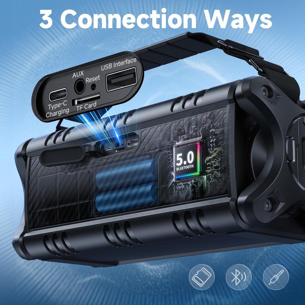 50W Bluetooth IPX6 Waterproof Portable Wireless Speaker with Deep 40 Hours of Enhanced Bass Power Bluetooth TF Card and NFC W-KING (90W Peak) Speaker,