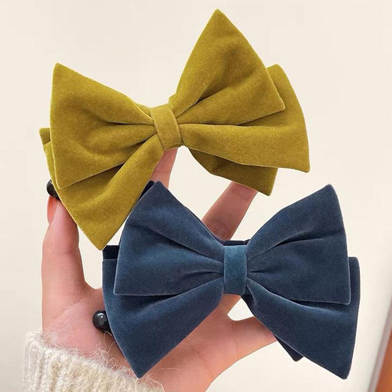 Winter Retro Bow Banana Clip For Women Elegant Velvet Large Ponytail Twist Clip Hairgrip Hairpins Barrettes Hair Accessories