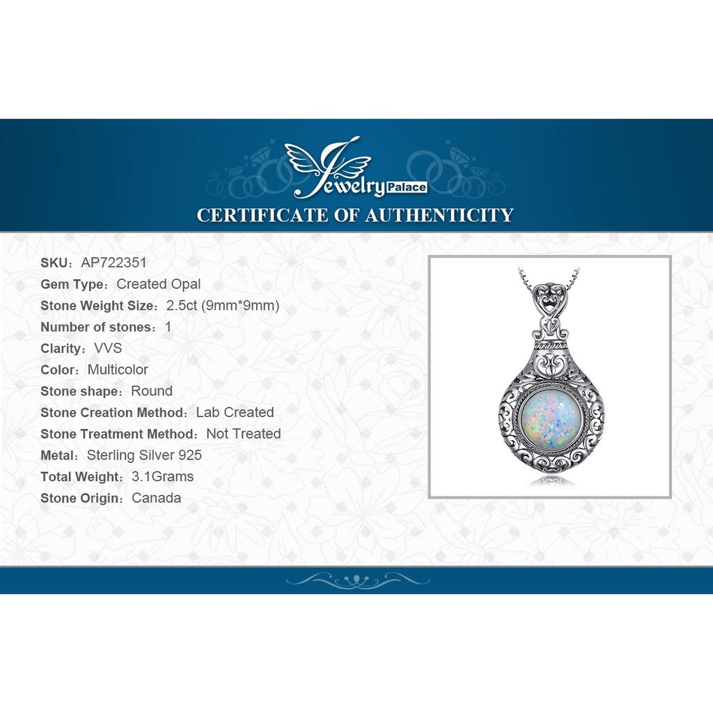 JewelryPalace Vintage 2.5ct Cabochon Created Opal 925 Silver Heart Love Statement Pendant Necklace Choker No Chain