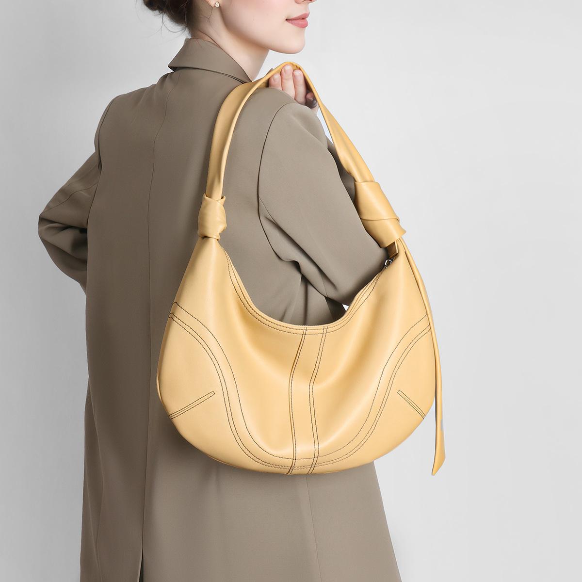 Bag oblique bag women s new armpit bag Korean niche large-capacity shoulder bag commuter leather women s bag имбирный