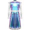 Girls Outer Space Cutie Costume: Shimmering PU Patchwork Alien Dress for Halloween & Sci-Fi Role Play Parties
