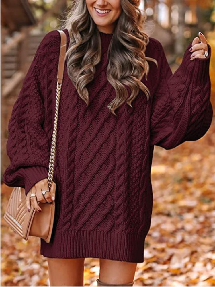 Women's Oversized Cable Knit Sweater In Multiple Colors - Gray, Brown, Burgundy, White, Black