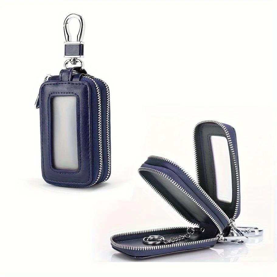 

Чехол для ключей из воловьей кожи PU, двухслойный, надежное крепление для хранения ключей от машины на талии - стильная мини-сумка для аксессуаров для салона синий