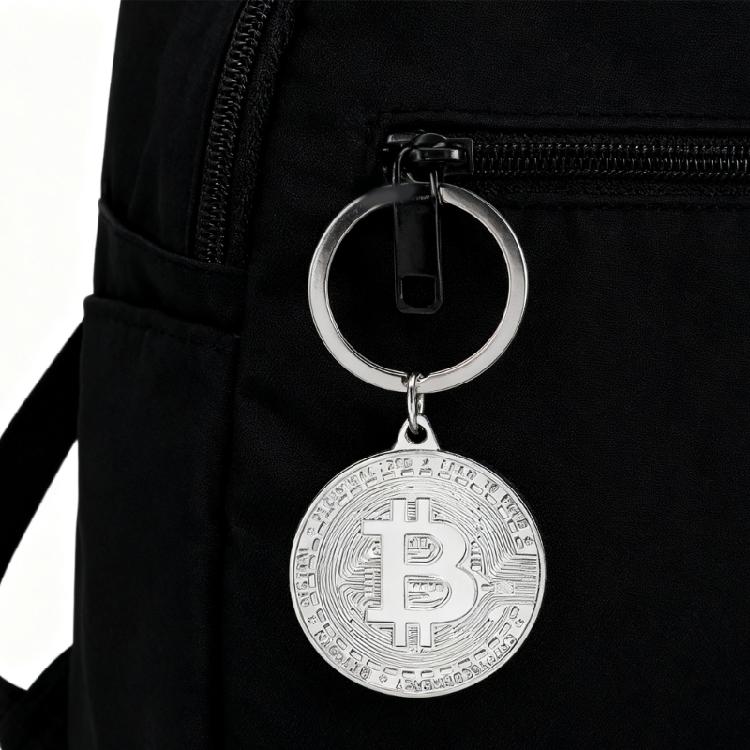 Crypto Collectible Keychain With Bitcoins Motifs Stylish Metal Construction Keyring Pendant For Gifting And Display