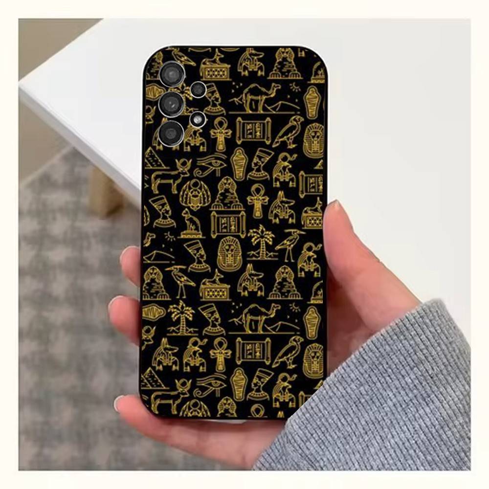 Mural Art Egypt Pharaoh Phone Case For Samsung S25,S24,S23,S22,S20,S21,S10,Ultra,Plus,Lite,FE,Soft Silicone Black Cover