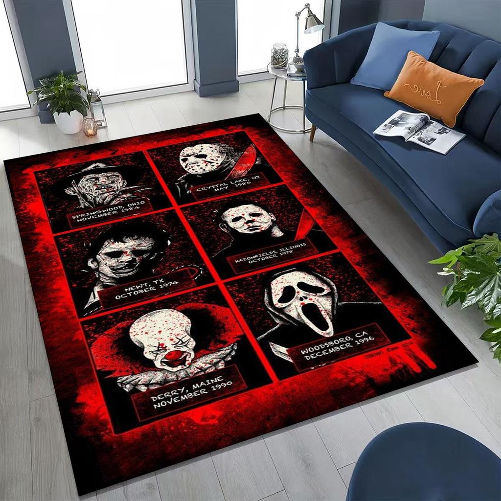 Horror Characters S-Scream Ghost Face Rug for Bedroom Living Room Sofa Home Doormat Decor, Large Kids Play Non-slip Floor Mat