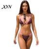 High Cut Bikini 2Pcs/Set Women Set, Halter Adjustable Straps Bra, Low Waist Summer Beachwear Briefs, Dot Print Bathing Suit for Beach Vacation