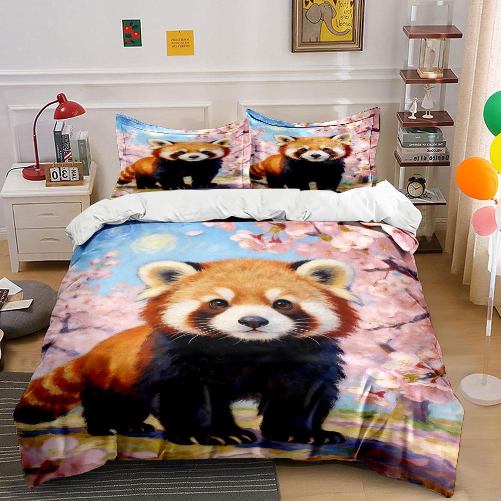 Red Panda, Cherry Blossoms. Bedding Sets Duvet Cover Sets Duvet Covers Pillowcases(1 * Duvet Cover 2 * Pillowcases Without Duvet Insert)