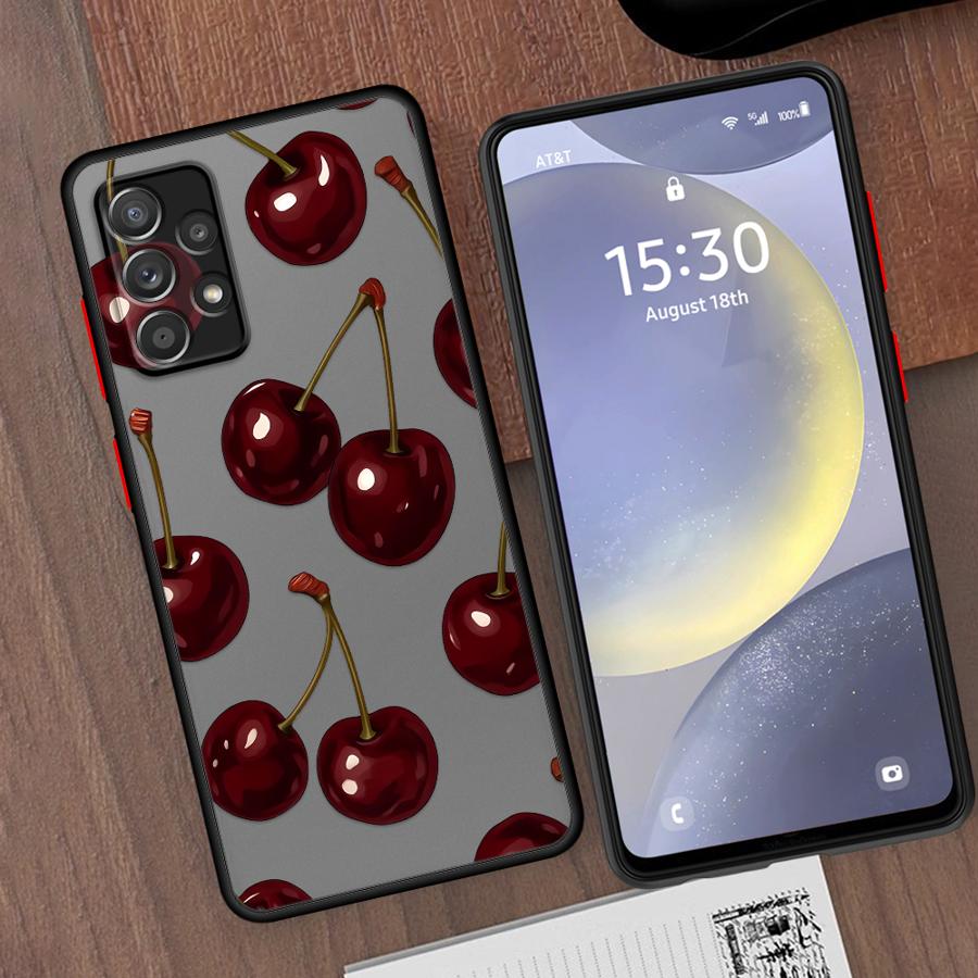 Stylish Cherry Pattern Case for Samsung Galaxy A14 A23 A17 A52 A73 A33 A35 A52S A72 A34 A36 A56 A55 A53 A16 A15 A54 Phone Cover
