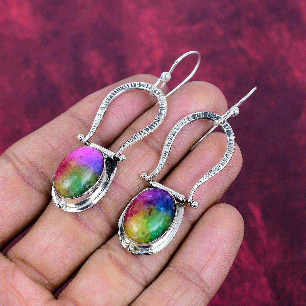 Rainbow Solar Quartz Jewelry, 925 Solid Sterling Silver Earrings Jewelry, Handmade Earrings Gemstone Jewelry For Thanksgiving
