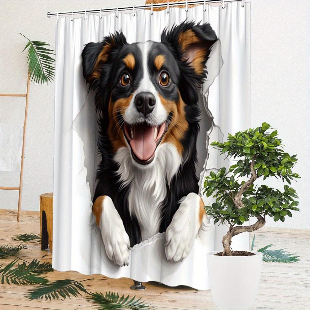 1 Stück Berner Sennenhund Duschvorhang - Waschbares Polyester, Schwarz-Weiß mit Braunen Akzenten, Verspieltes Design für Badezimmerdeko
