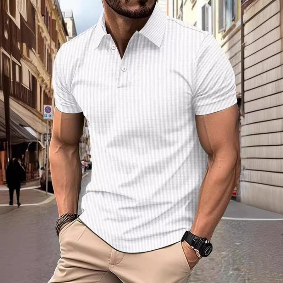 Summer Men's Polos Tops Casual Short Sleeve Lightweight Comfortable Small Square Polo Shirt Men Solid Lapel Top