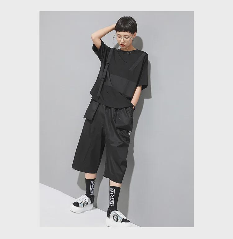 Camiseta de Verano Oscura Patchwork para Mujer Europea y Americana - Cuello Redondo, Corte Holgado, Manga Corta Estilo Trendy