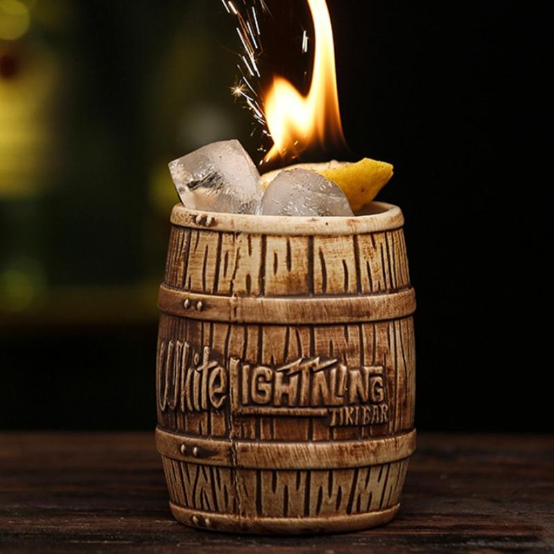 Hawaii Ceramic Tiki Mug Creative Cocktail Cup Easter Island Tiki Mugs Halloween Gift Barrel Shaped Wine Mug for Bar Accessories