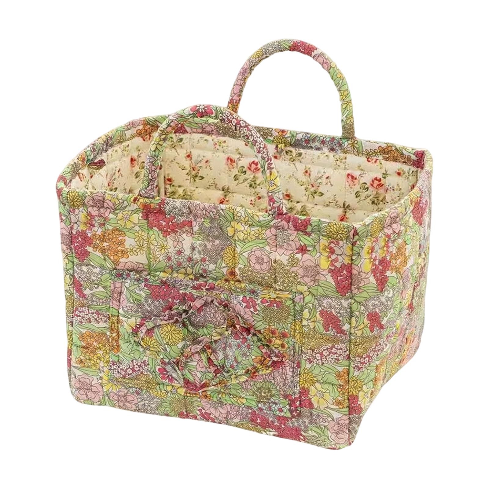 

Sponge-made Storage Basket For Clothes, Toys, Handbags, Fresh Floral Fabric, Portable, Machine Washable. One Size