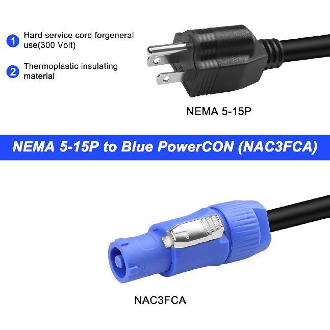 XMSJSIY 3-Prong NEMA 5-15P to PowerCON AC Power Cable Cord 20A 3 Pin PowerCon Input Male Connector to NEMA 5-15P Male Extension Power Wire 16AWG for