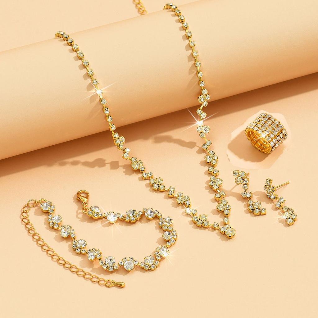 Versatile Rhinestone Jewelry Set: Necklace, Bracelet, Earrings & Ring