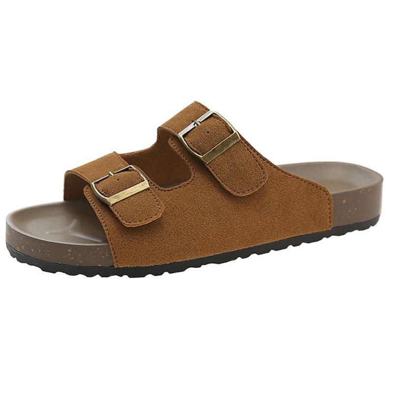 Fashion Litfun Women's Cork Sandals With Adjustable Buckle Fashion Women's Platform Slides Designed Leisure Women's Summer Flat Slippers