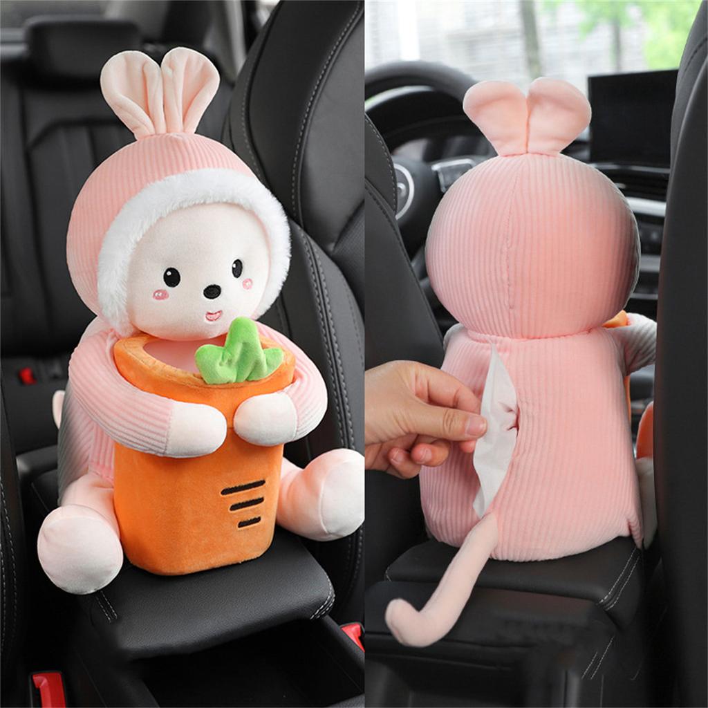Multipurpose Plush Car Tissue Case Convenient Armrest Box Animal Themed Car Tissue Box for Tissues & Small Items