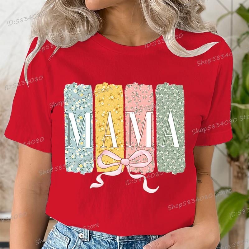 Floral Mama Coquette Bow Tshirt Mothers Day Fashion Casual Tops Boho Mama Shirt Design Floral Spring Gift for Mom Funny T Shirt