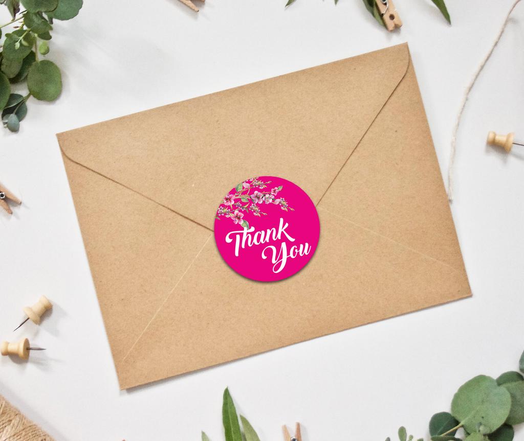 Darling Souvenir Round Blossom Thank You Black Stickers 1.6 inches Envelope Seals-45