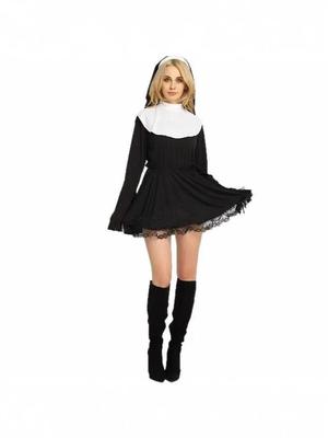 2025 Women's Nun Cosplay Lace Dress - Knee-Length, Long Sleeve Party Outfit