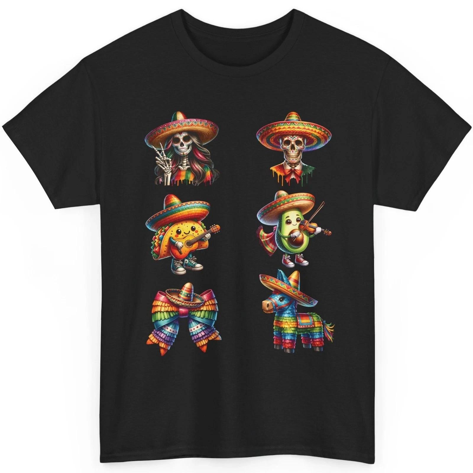 Cinco De Mayo T Shirt Sugar Skull Taco Avocado Fiesta Piñata Graphic Top L