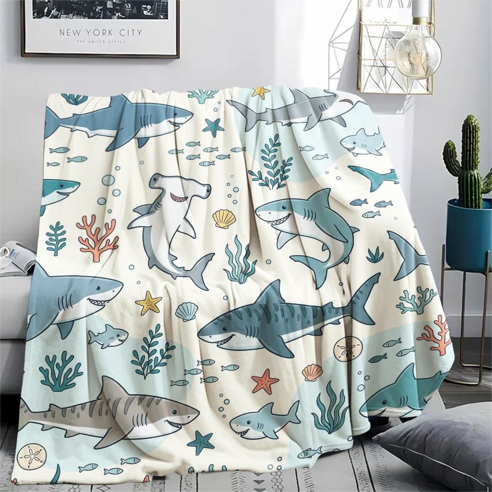 1PC Cute Marine Animals Print Flannel Blanket, High quality All Seasons, Home Decor, Warmth and Comfort, Perfect for Christmas Gifts