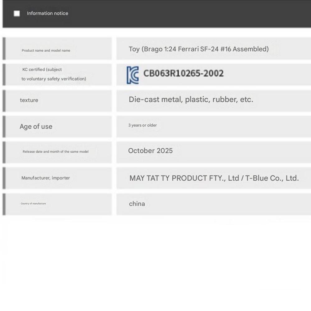 Brago 1:24 Ferrari SF24 F1 Model Machine Assembly DIY (Stand Not Included)