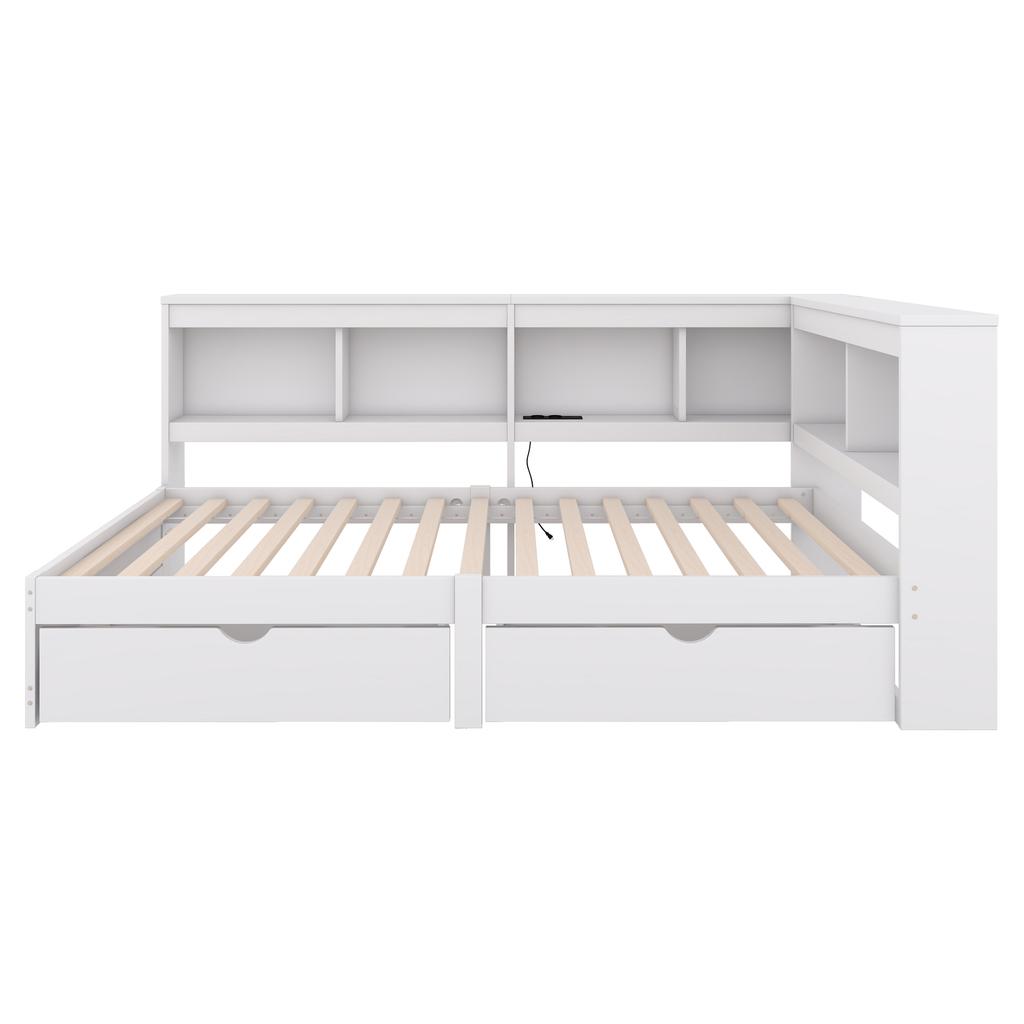 Daybed, 90 x 200 cm, Sofa Bed, Day Bed with Two Drawers, with Socket and 2 USB Ports, Bed with Slatted Frame (without Mattress), Chipboard, White