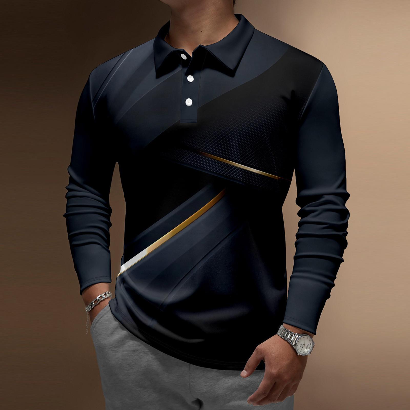 

Мужская повседневная свободная спортивная рубашка с лацканами и длинным рукавом с принтом XXL тёмно-синий