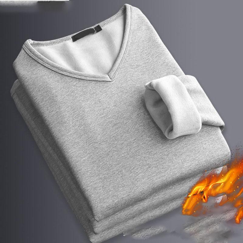 Thermal Underwear Top for Men Thick Thermal Shirt Long Sleeve Bottoming Shirt Solid Soft Plush Pullover Warm Bottoming T-shirt