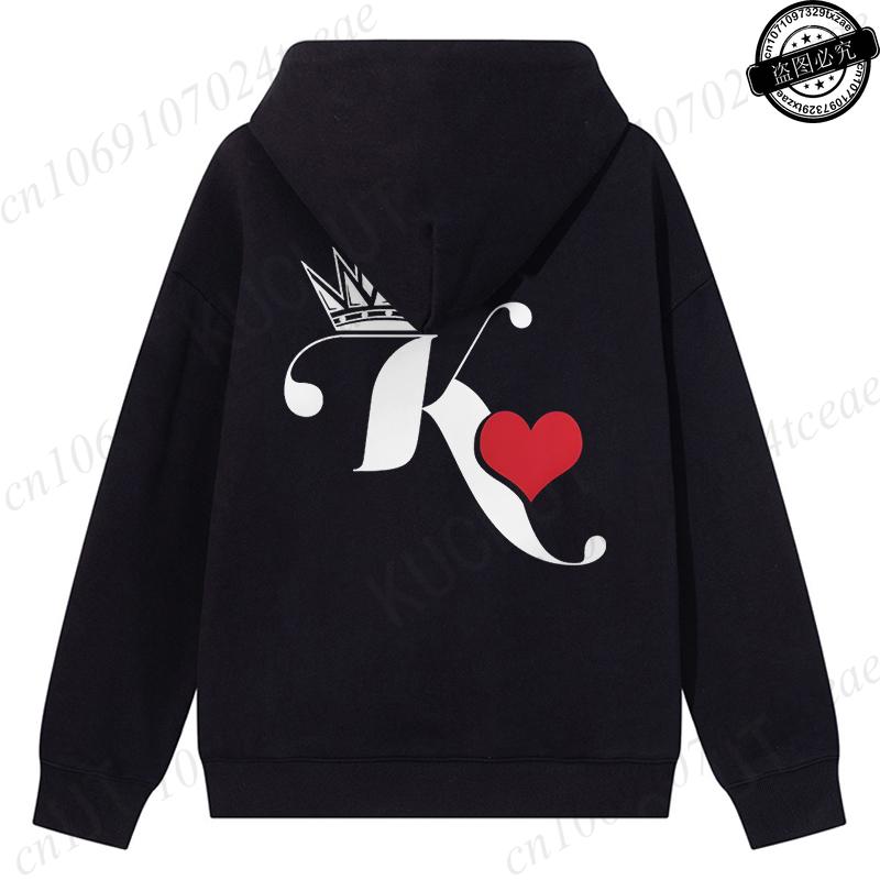 Couple Hoodies Valentines Day Matching Outfits King and Queen Printed Couple Hoodies Boyfriend Girlfriend Fleece Sweatshirts Top