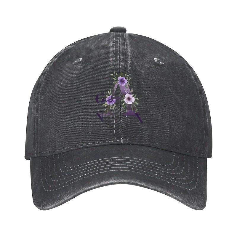 Floral Monogram A Baseball Cap Washed Denim Adjustable Casual Summer Sun Hat for Unisex