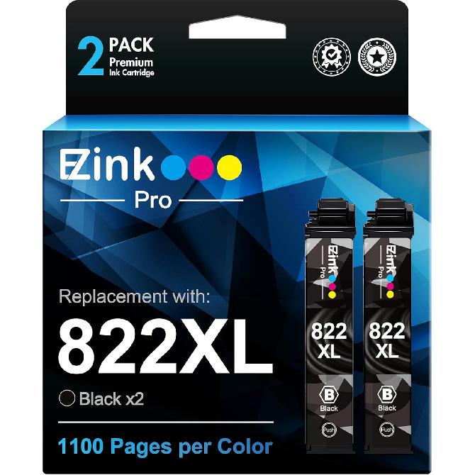 E-Z Ink Pro 822XL Ink Cartridges Remanufactured Replacement for Epson 822XL Black Printer Ink for Workforce Pro WF-3823 WF-4833 WF-4830 WF-4820