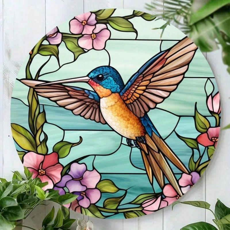 

Metal Wall Art Hummingbird Flowers Poster, Aluminium 7.8x7.8 Inch for Living Room